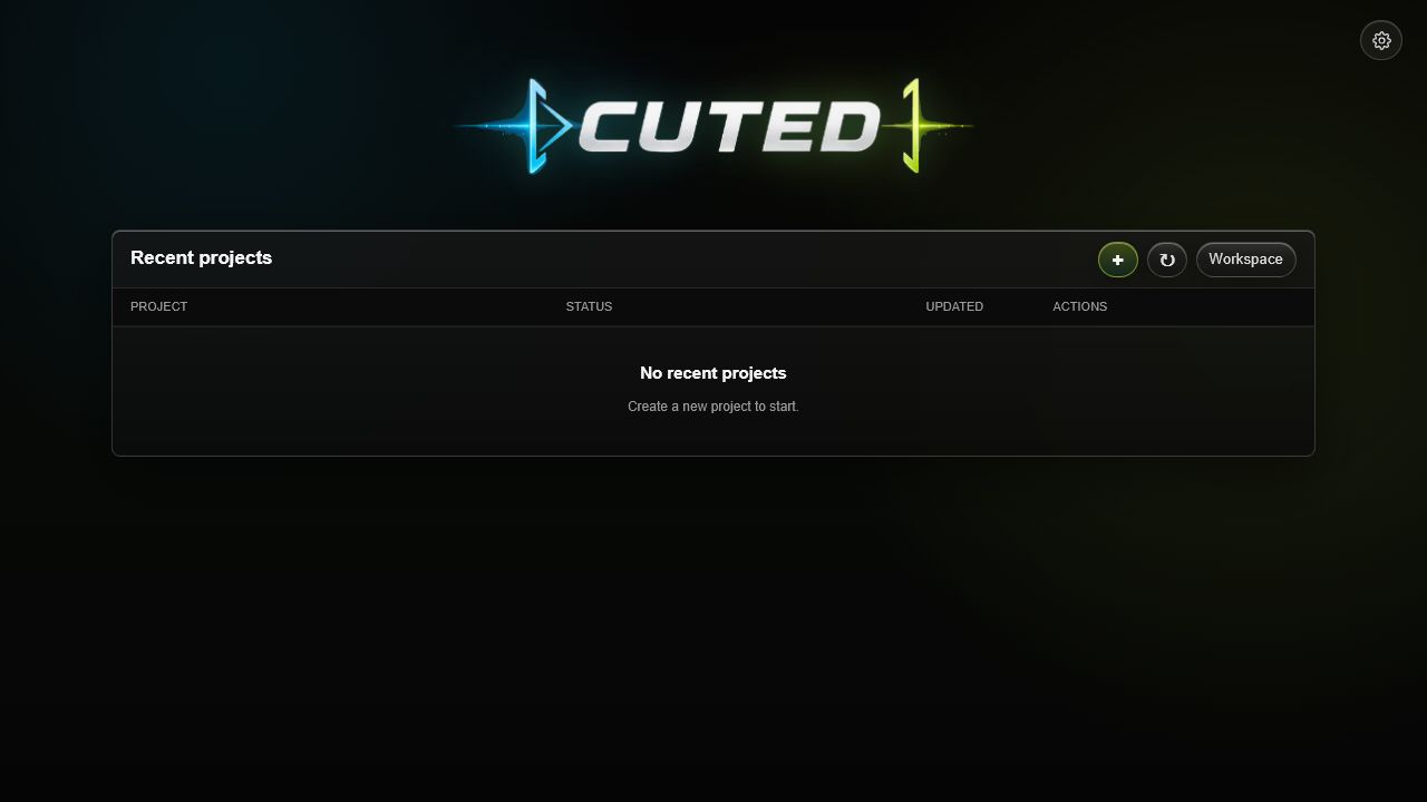 Tela de projetos recentes do CUTED